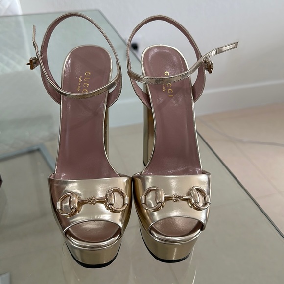 Gucci gold chunky heel - Picture 1 of 6